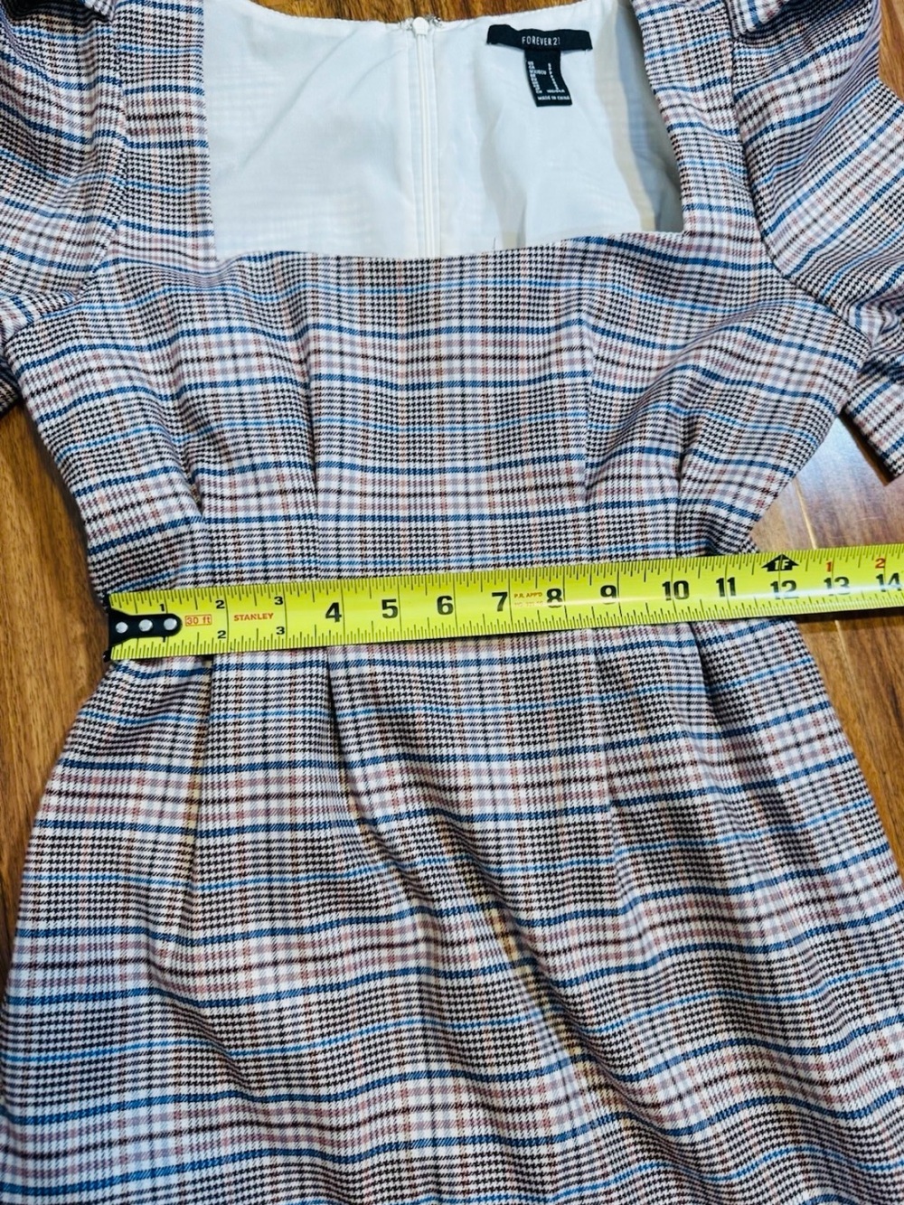 Forever 21 Plaid Square-Neck Mini Dress - Brown & Cream - Size S - Picture 11 of 13